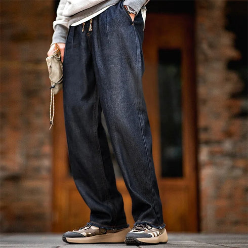 Men’s Casual Lyocell Comfort Jeans – Relaxed Fit Washed Denim with Elastic Waist